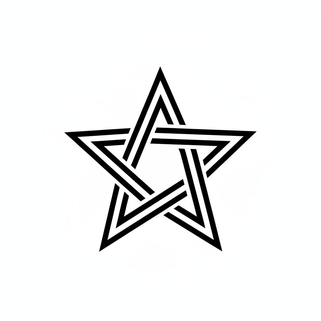 Star logo, black lines, white background 